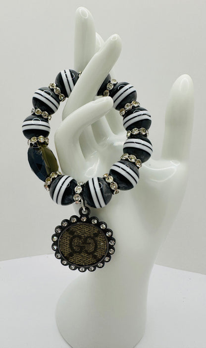 Black silver chunky stripes Bracelet