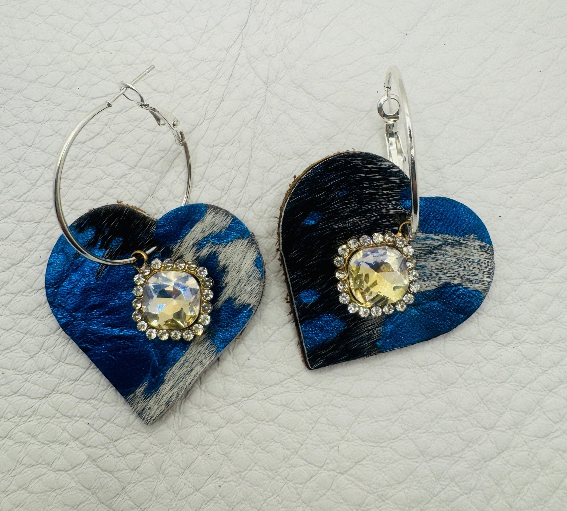 Unique Earrings: BLUE Heart - Jagged Leather