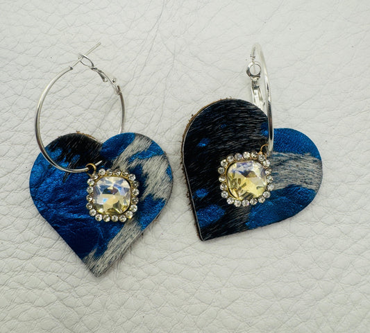 Unique Earrings: BLUE Heart - Jagged Leather