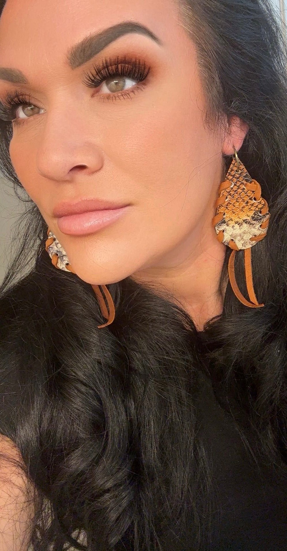 Unique Earrings: Brown Snake skin - Jagged Leather