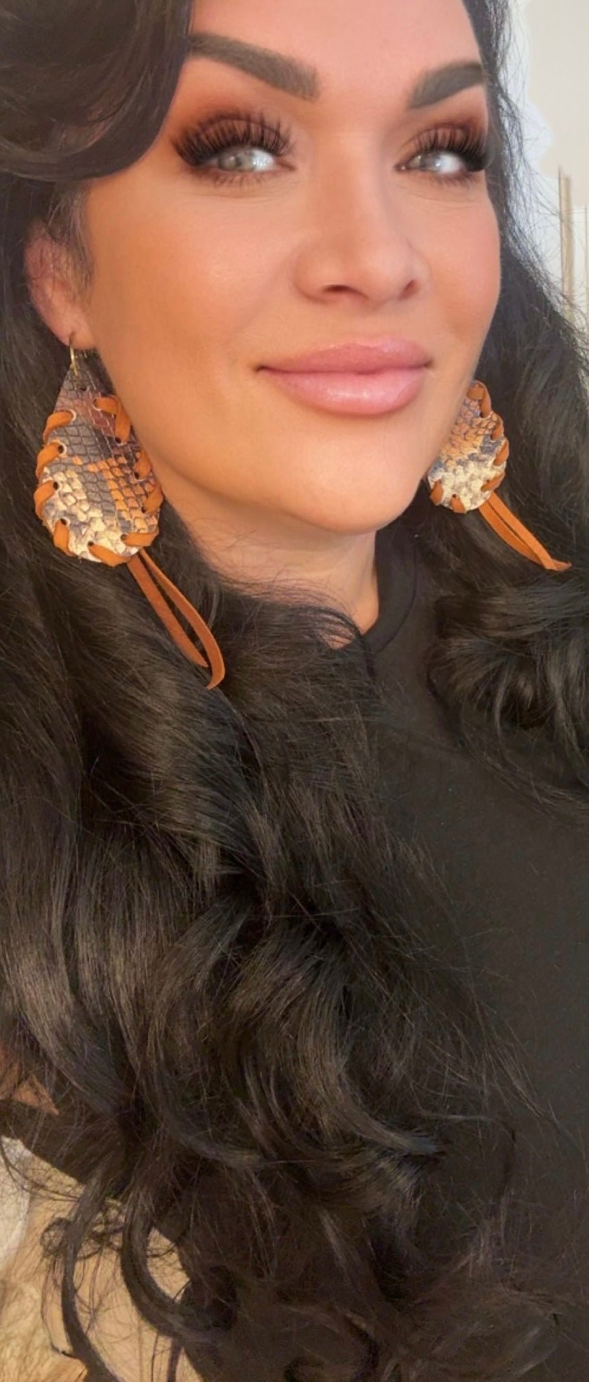 Unique Earrings: Brown Snake skin - Jagged Leather