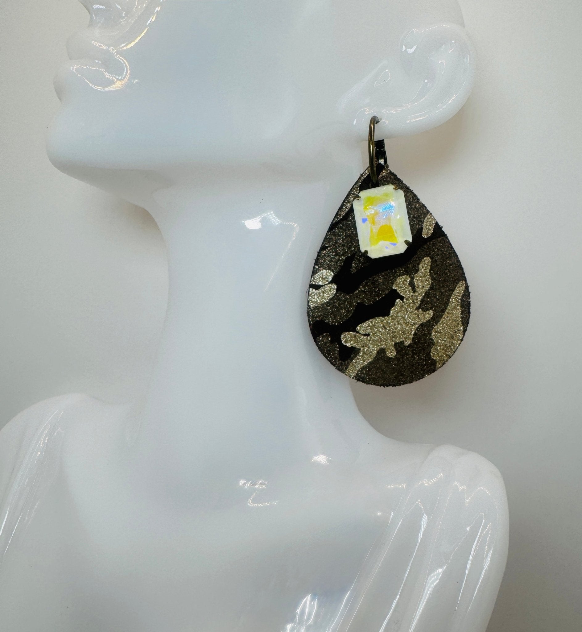 Unique Earrings: Brown Camo with Glitter - Jagged Leather