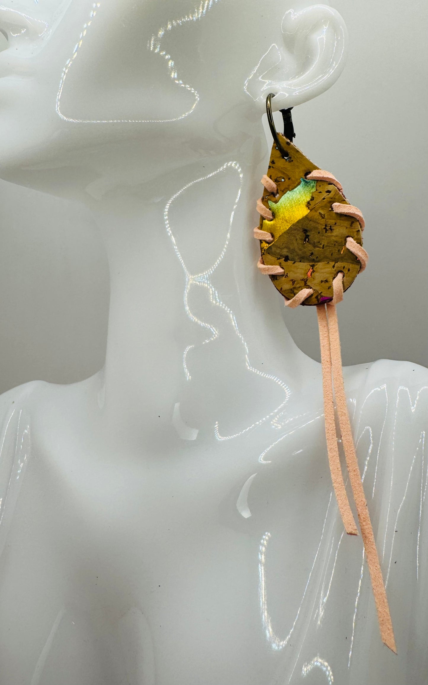 Peachy Pink Prism Roots with tassel Earrings