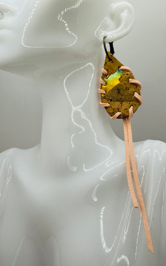 Peachy Pink Prism Roots with tassel Earrings