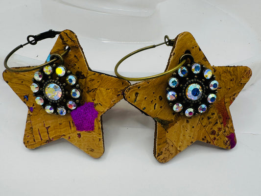 Metallic Pink Corky Star with Rhinestone Earrings