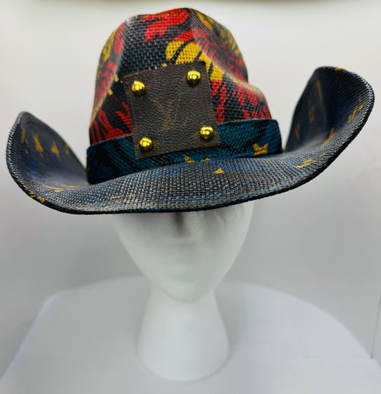 Blue & Red Designer Cowboy Hat-Fireworks