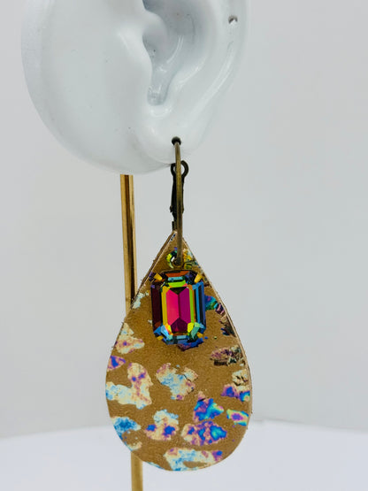 Cream AB Leopard Crystal Earrings