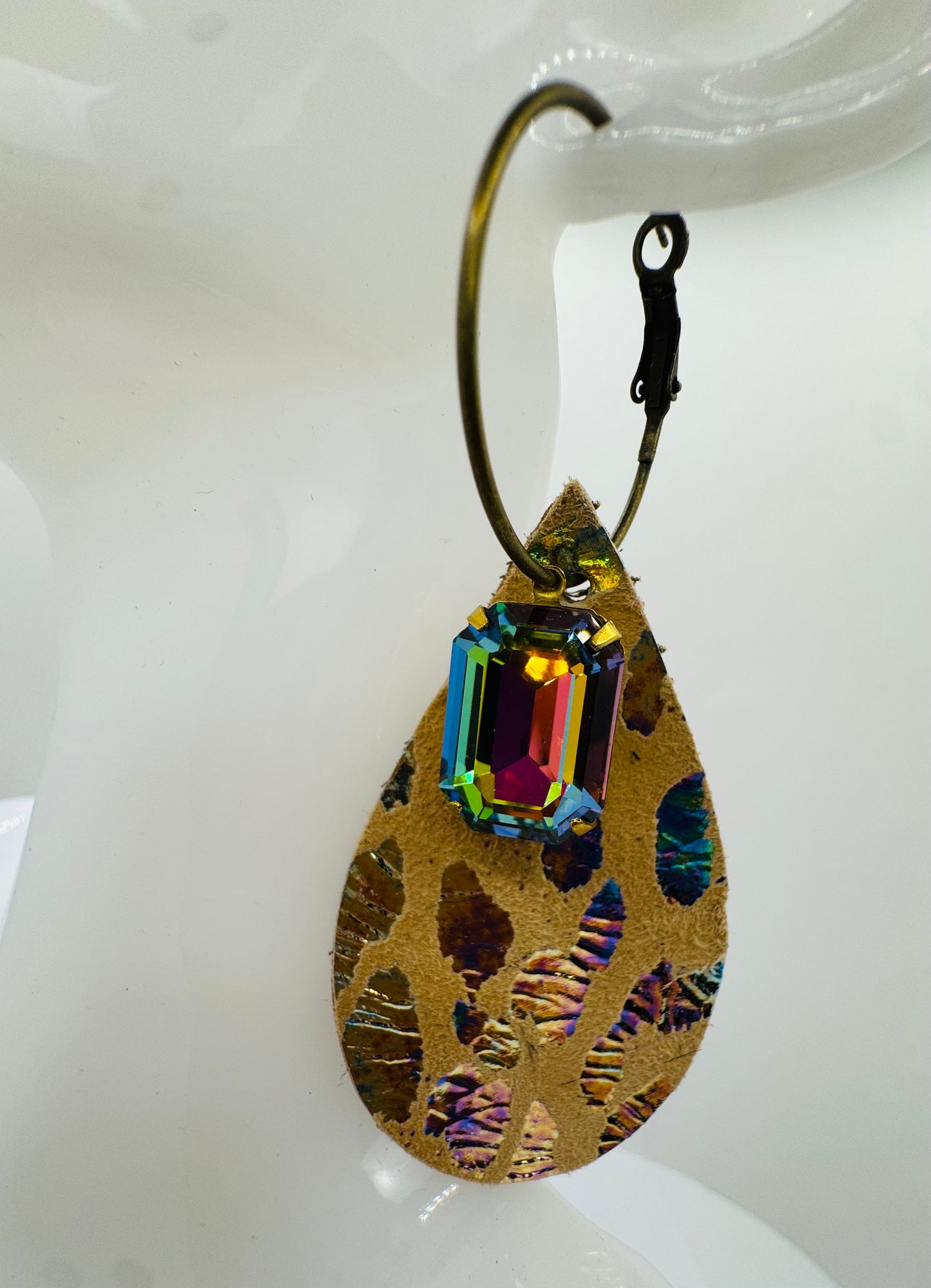 Cream AB Leopard Crystal Earrings