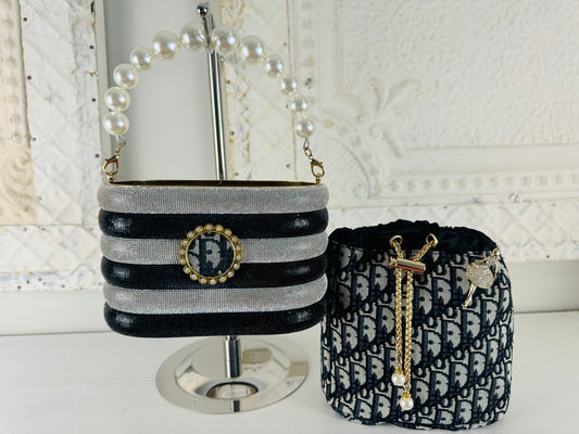 Recycled Glam Bucket: Black & Silver - Jagged Leather