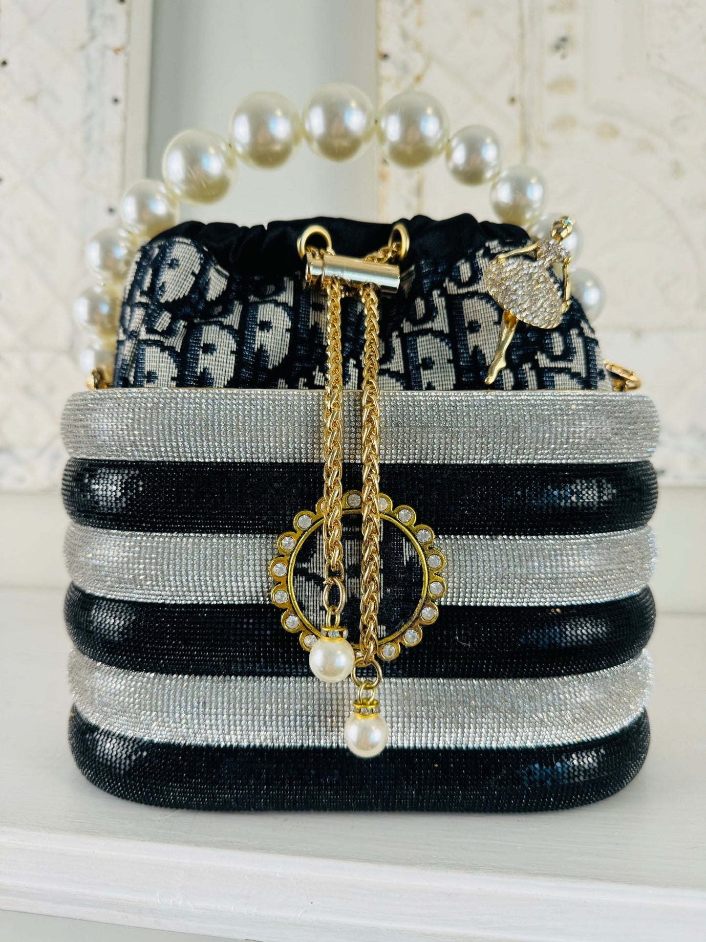 Recycled Glam Bucket: Black & Silver - Jagged Leather