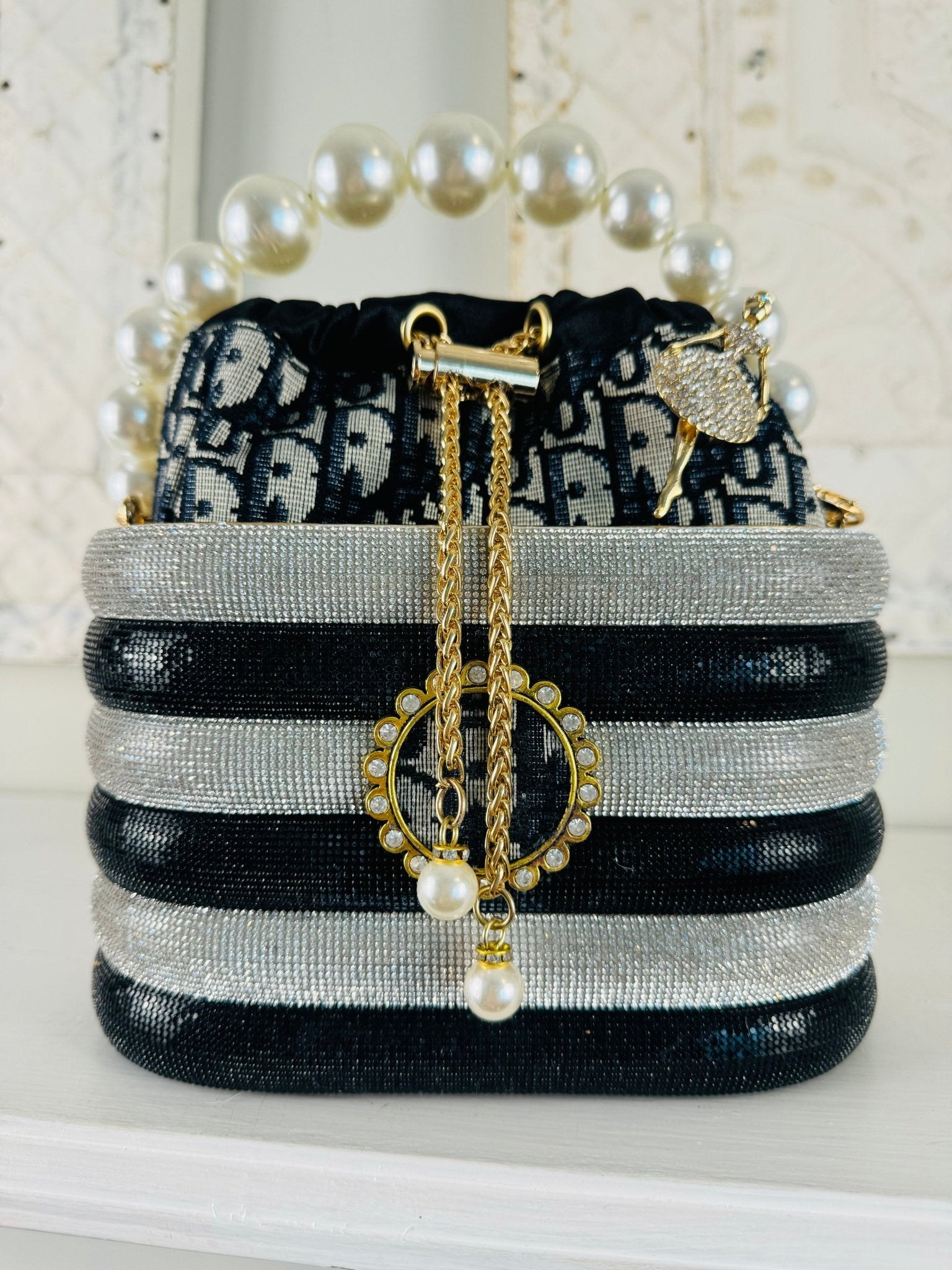 Recycled Glam Bucket: Black & Silver - Jagged Leather