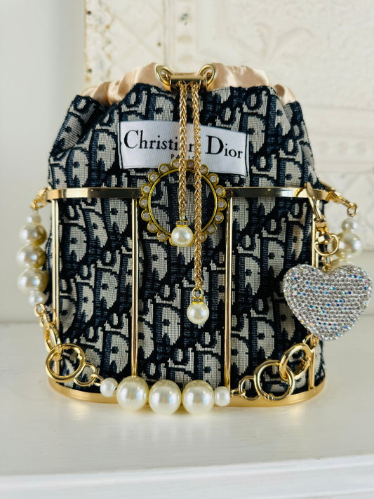 Recycled Glam Bucket: gold black & blue - Jagged Leather