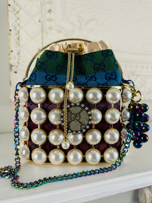 Authentic Recycled Glam Bucket with draw string insert - Multi colored - Jagged Leather