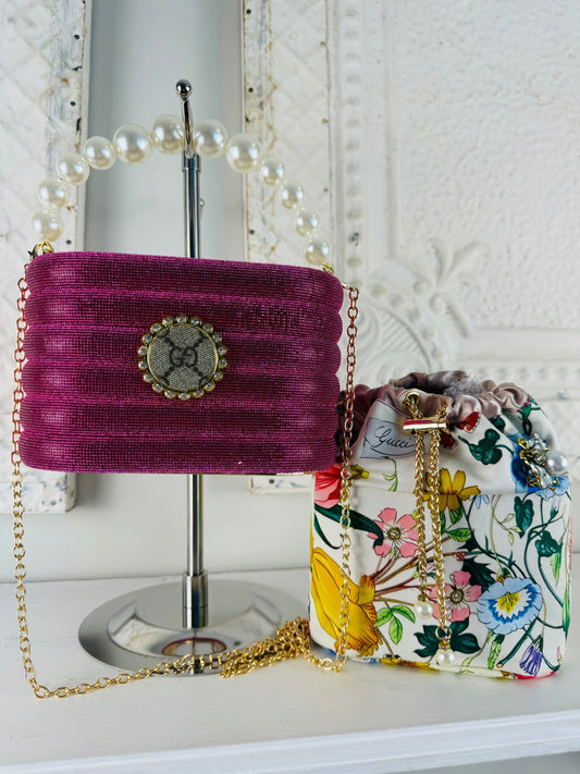 Authentic Recycled Glam Bucket with drawstring insert: Pink - Jagged Leather