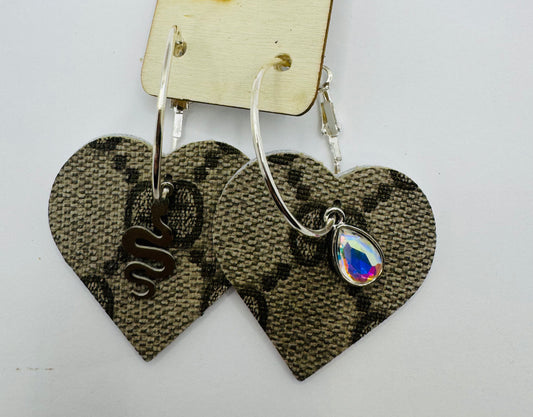 Brown & Silver Designer Leather Earrings