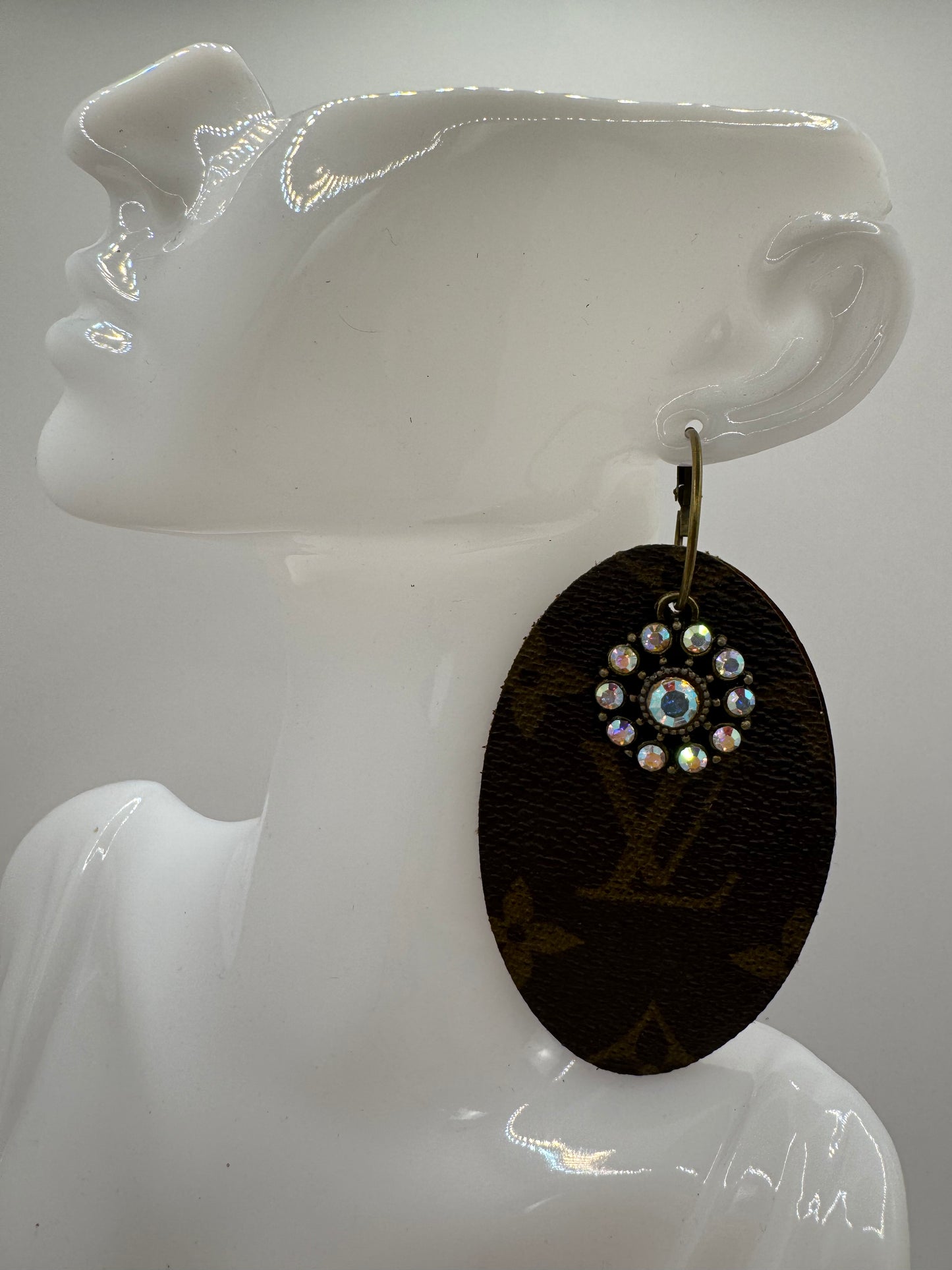 Brown Large Oval Rhinestone Designer Earrings