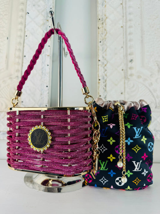 Authentic Recycled Glam Bucket - Braided Pink - Jagged Leather