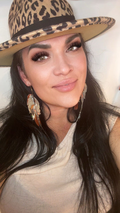 Feather Fun Earrings: Designer in BLush & Leopard - Jagged Leather