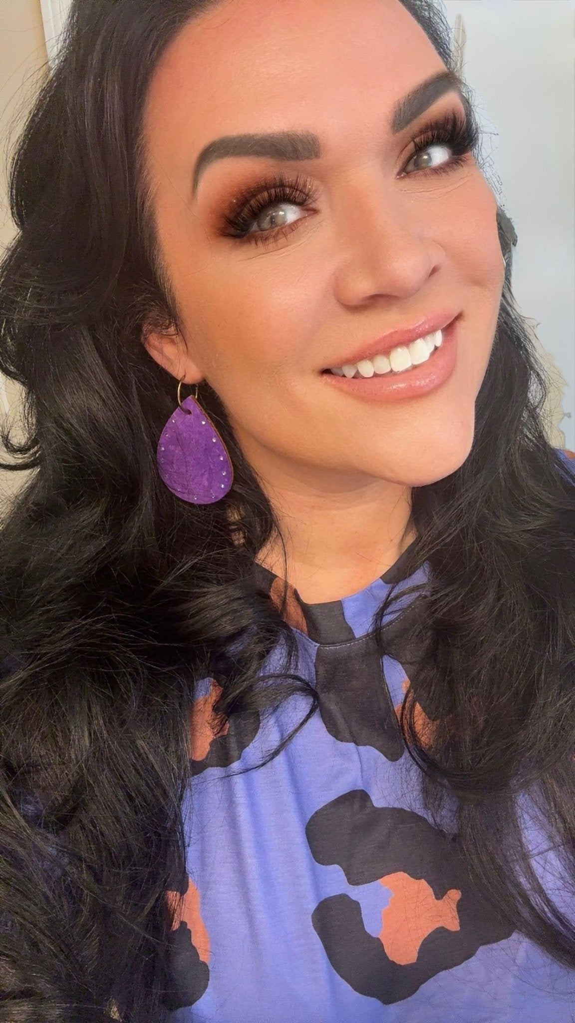 Unique Earrings: Purple Glam - Jagged Leather