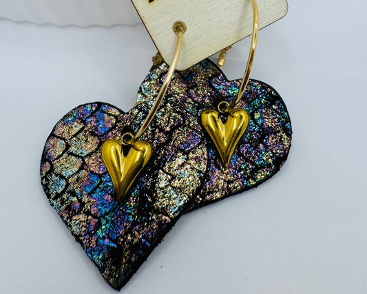 Black Mermaid Heart Sparkle Earrings