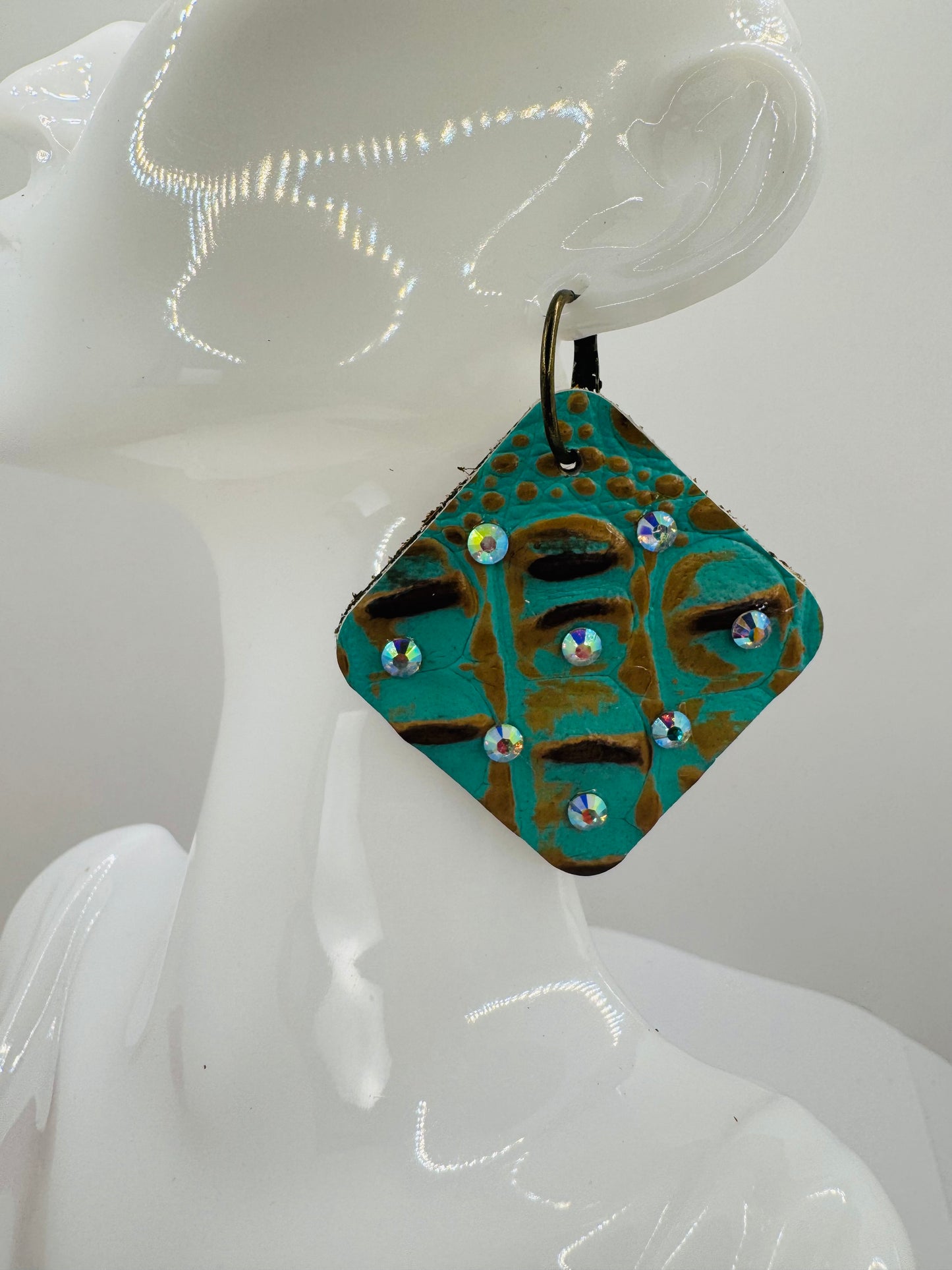 Mint Green Hide Tri Earrings