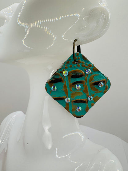 Mint Green Hide Tri Earrings