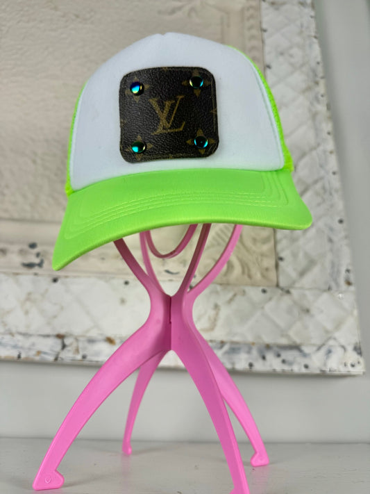 Trendy Neon Green Recycled Designer Hat - Jagged Leather