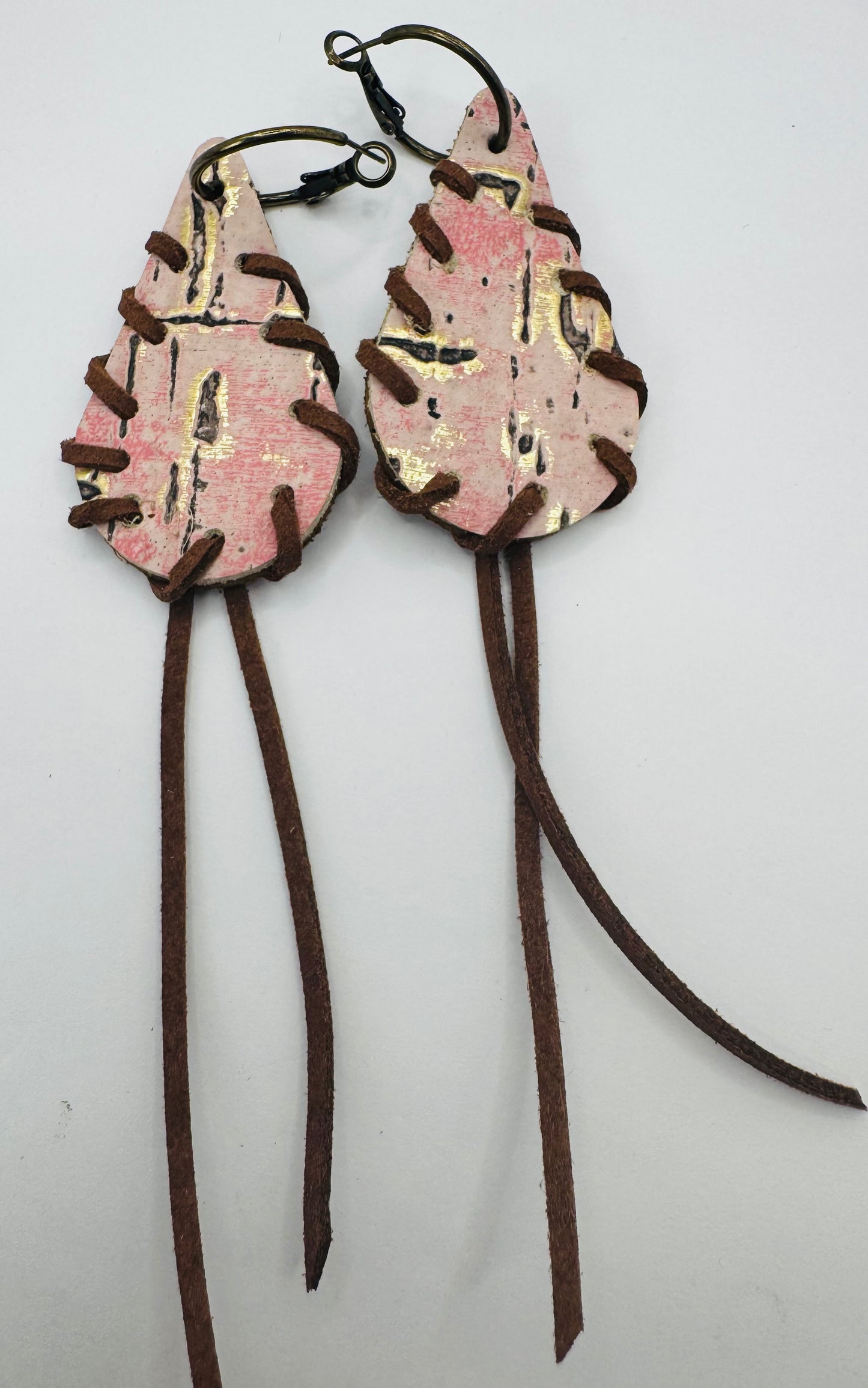 Pink with Gold Splatter Tassel Earrings