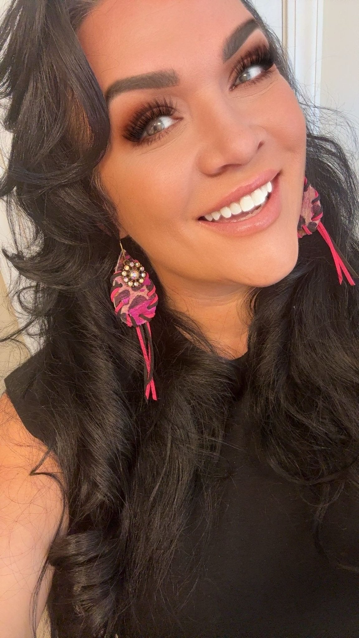 Unique Earrings: Hot Pink Leopard w Tassels - Jagged Leather