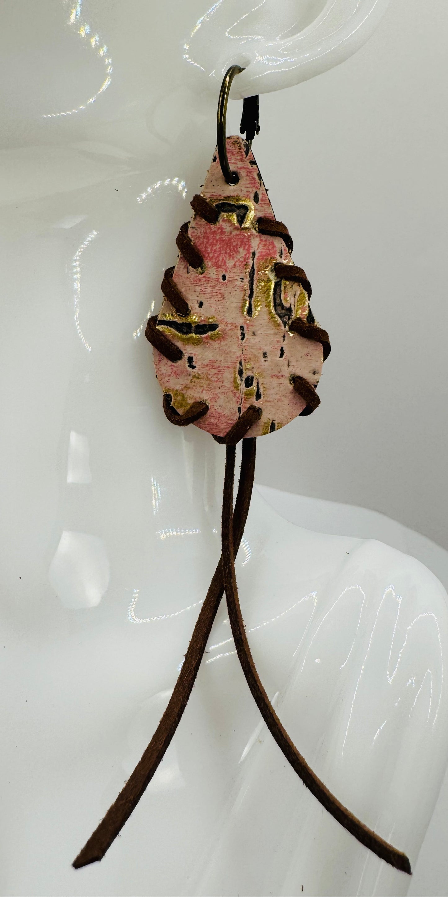 Pink with Gold Splatter Tassel Earrings