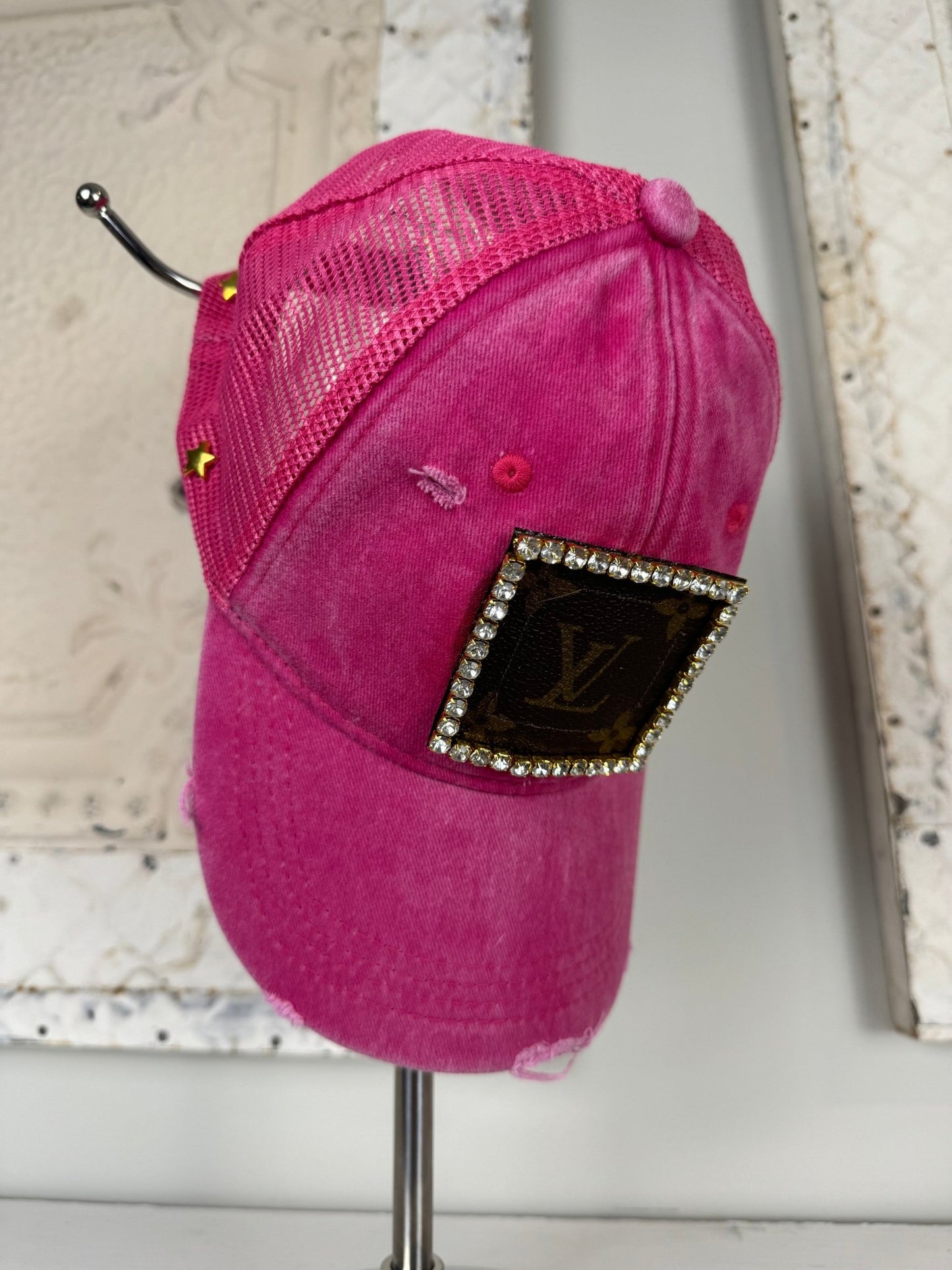 Trendy Tattered Collection: Distressed Denim Pink with jewels - Jagged Leather