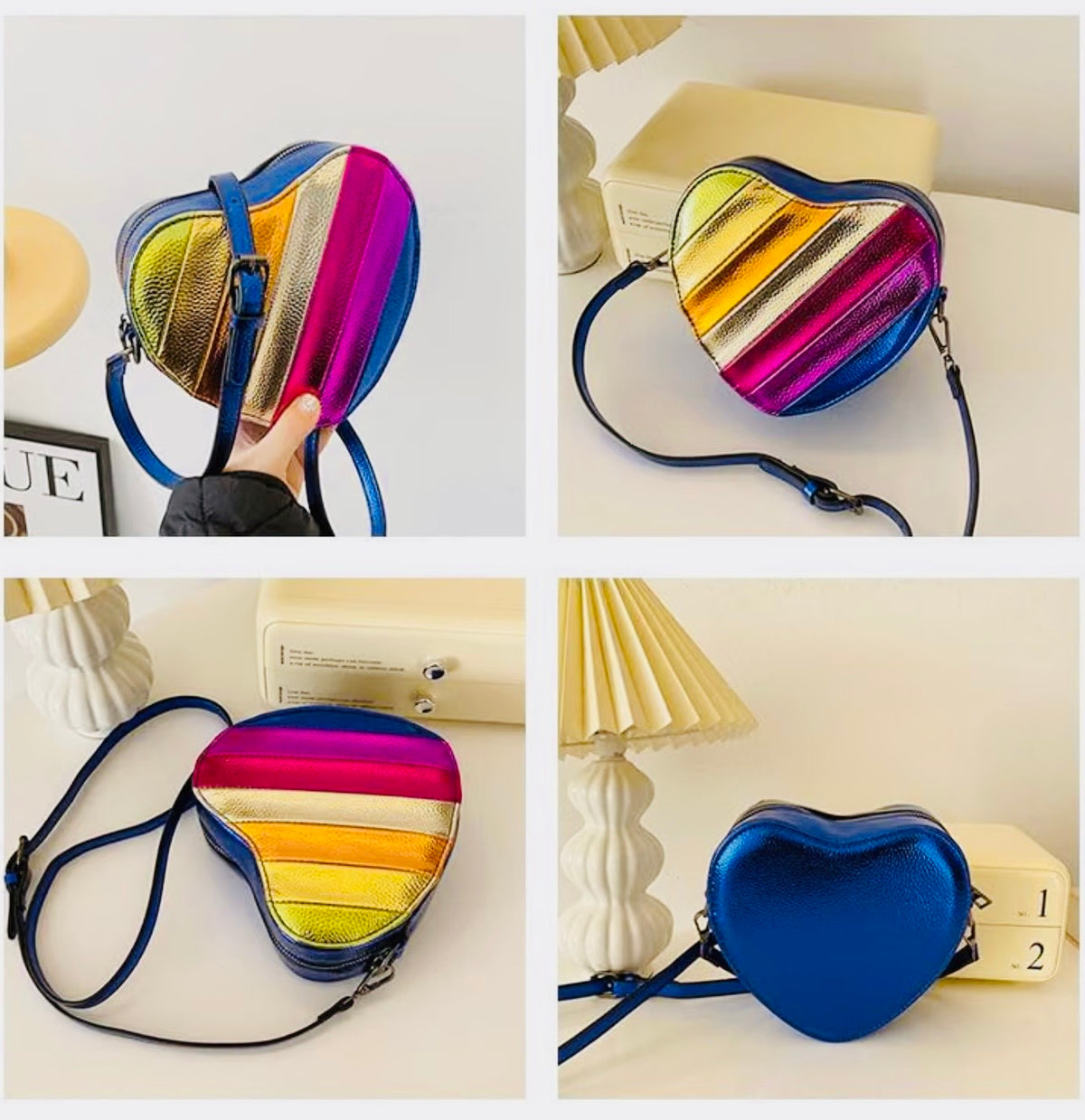 Metallic Prism Glow Heart Bag