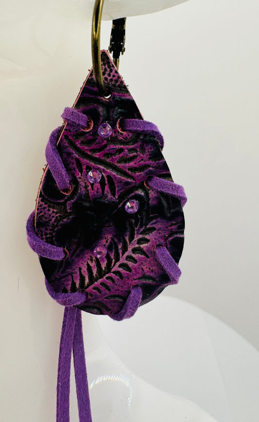 Purple Tassel Leather Earrings