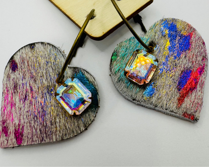 Rainbow Heart Hide Earrings