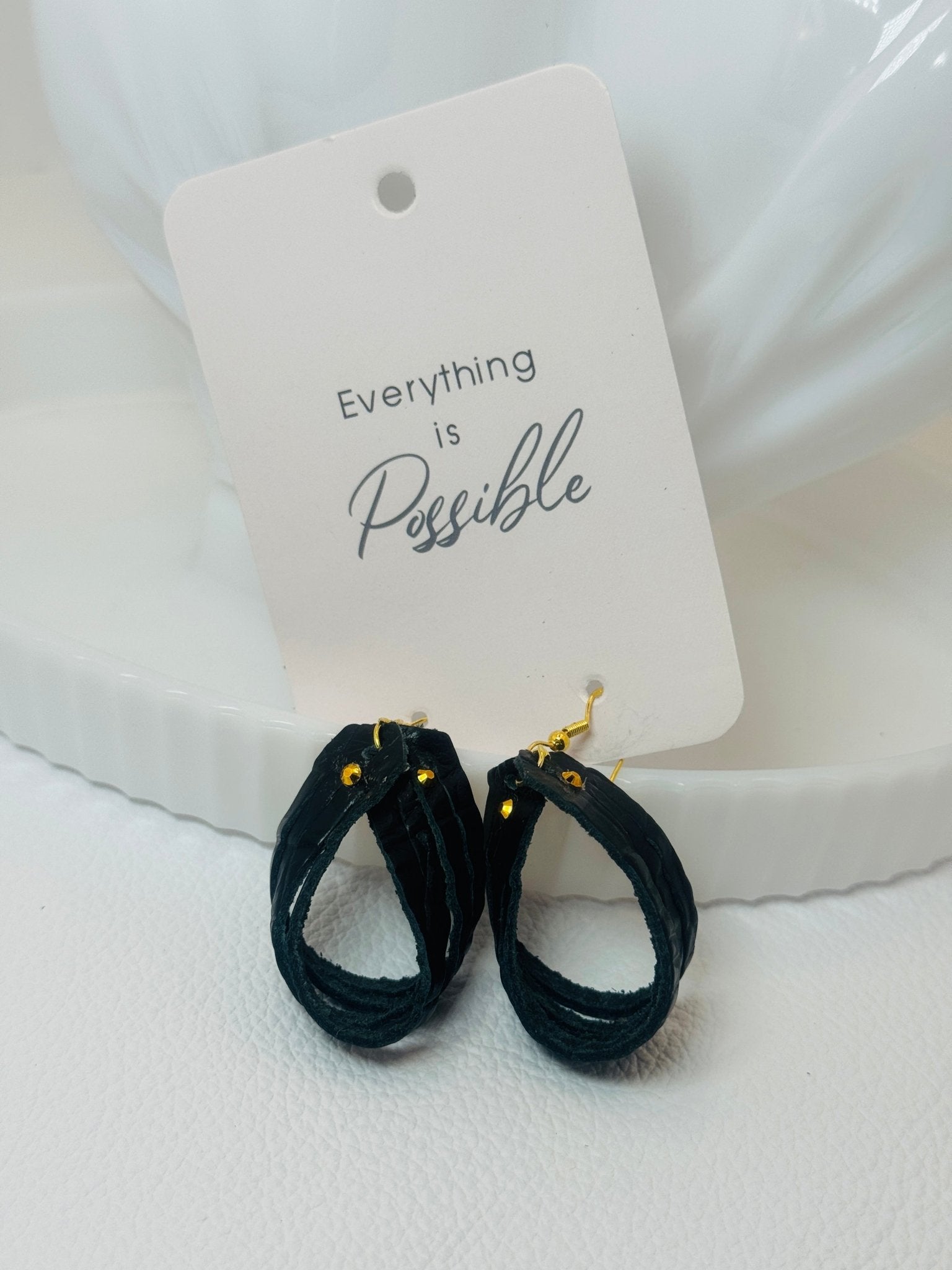Unique Earrings: Stripe Tease - Black - Jagged Leather