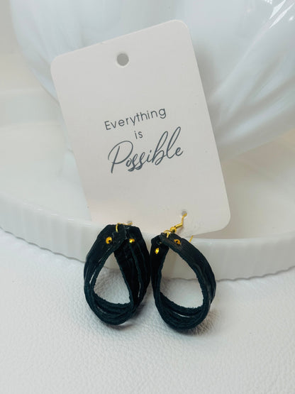Unique Earrings: Stripe Tease - Black - Jagged Leather