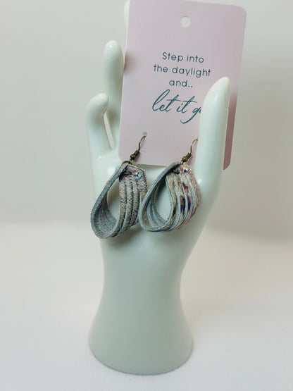 Unique Earrings: Stripe Tease Hair on Hide Rainbow gray - Jagged Leather