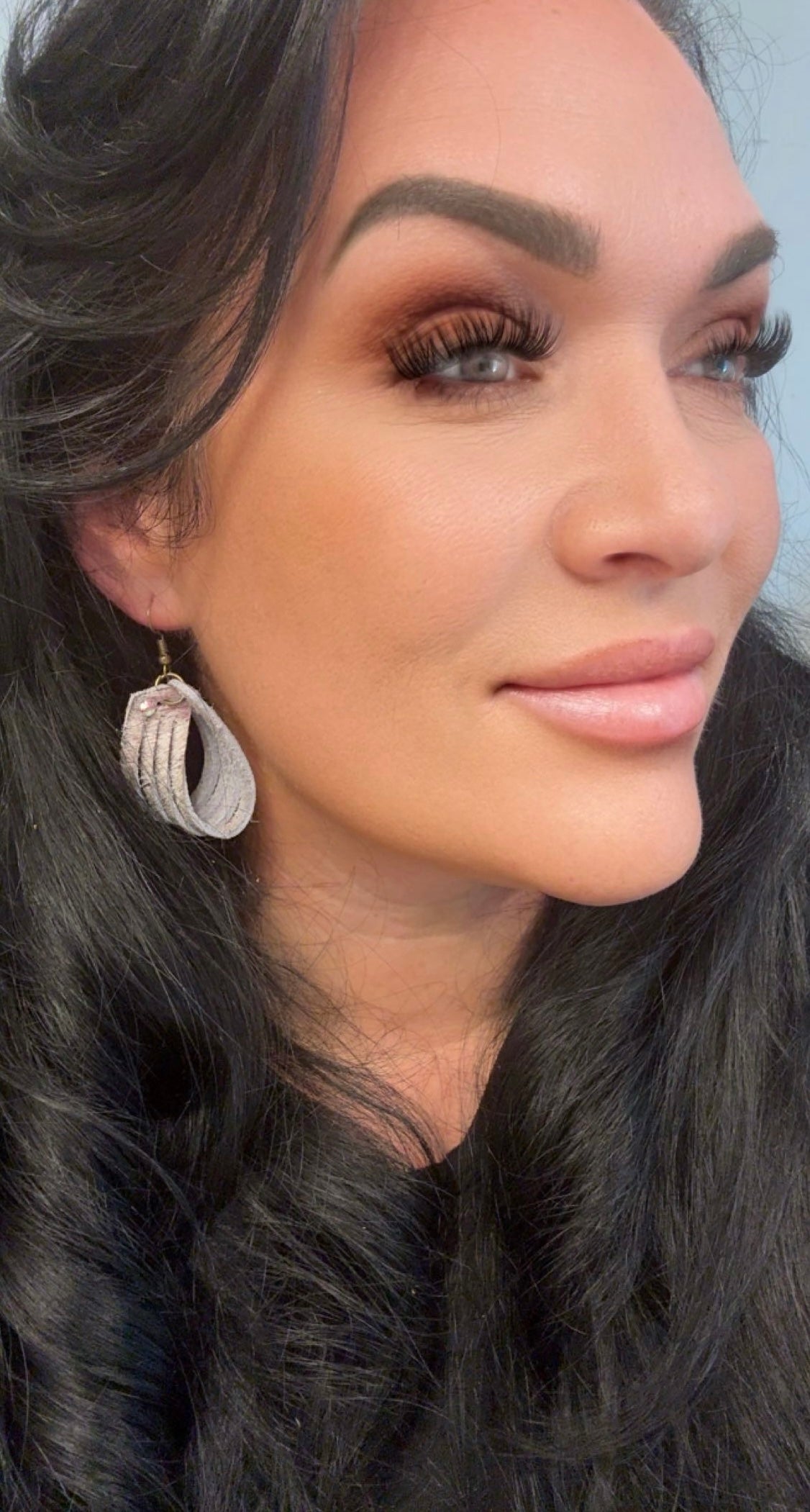 Unique Earrings: Stripe Tease Hair on Hide Rainbow gray - Jagged Leather