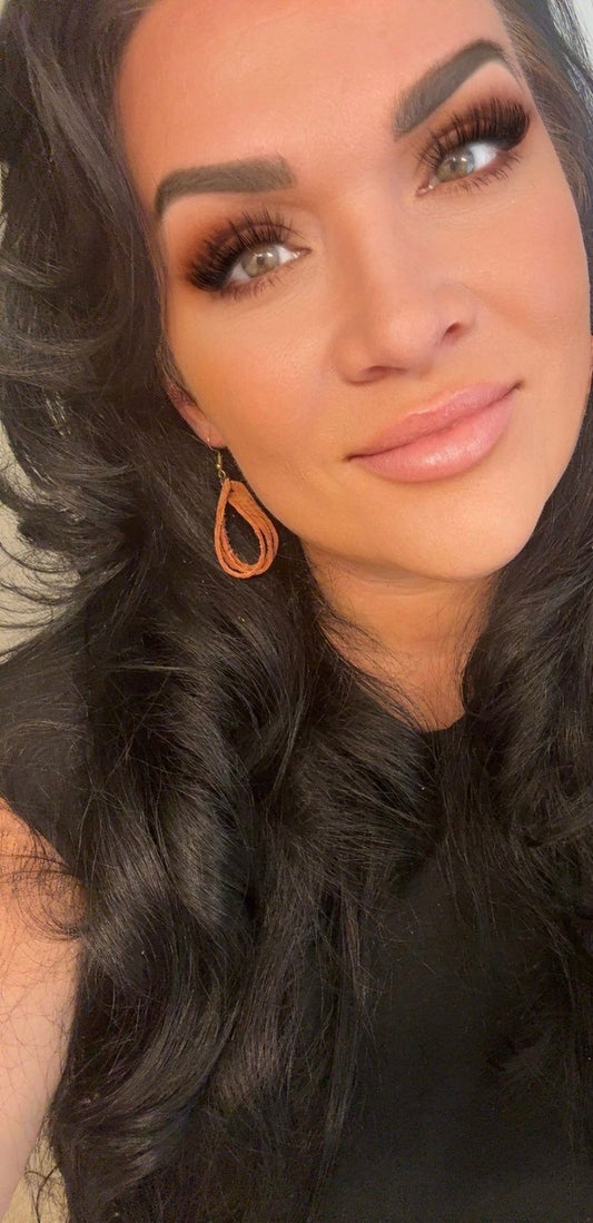 Unique Earrings: Stripe Tease Peach Jungle texture - Jagged Leather