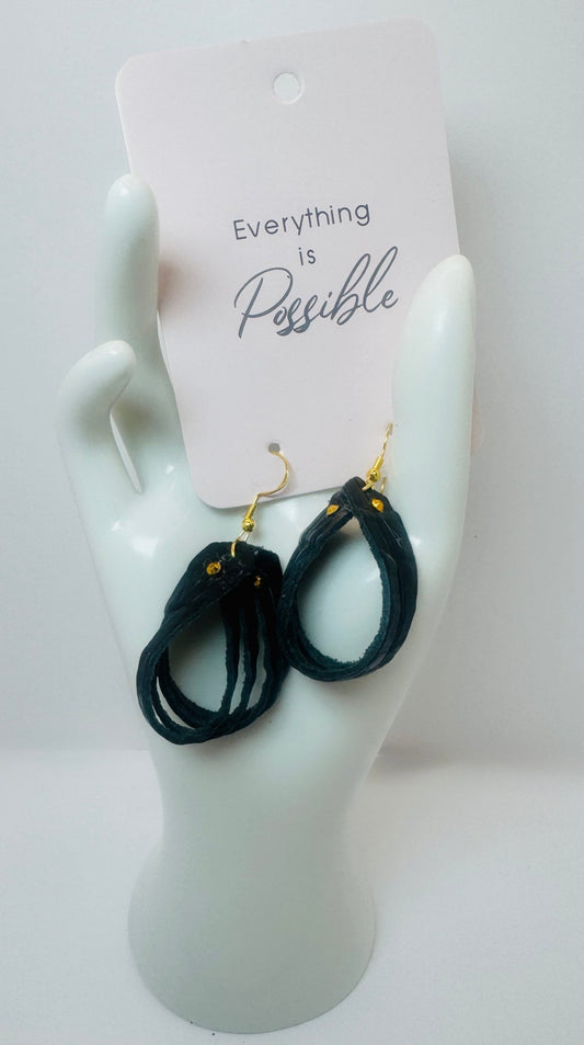 Unique Earrings: Stripe Tease - Black - Jagged Leather