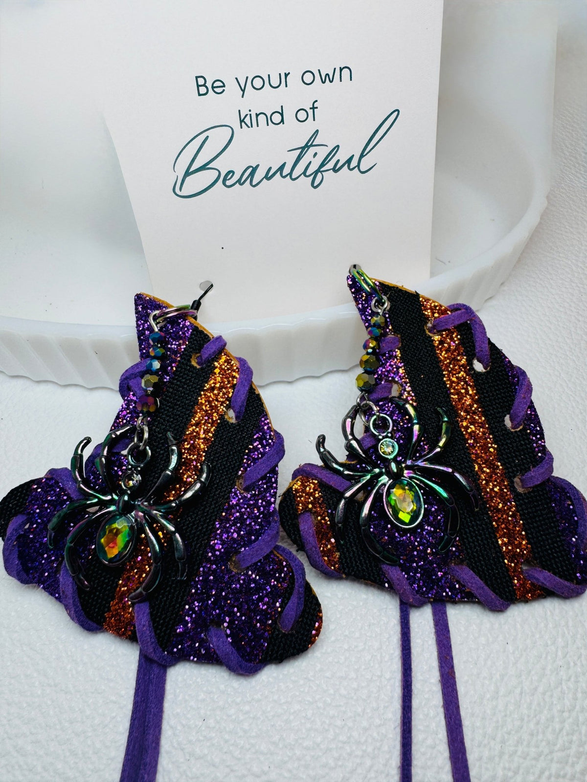 Purple & Orange Witch Hat Glitter Earrings